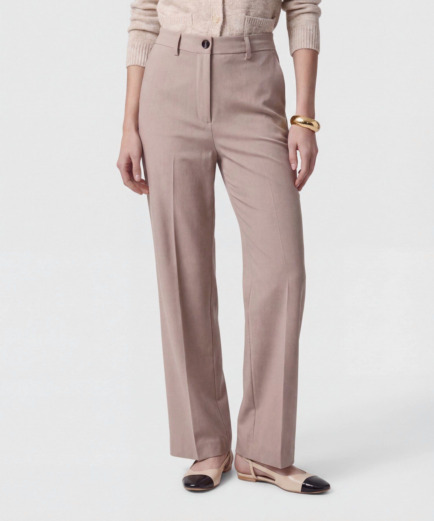 Pantal&oacute;n Unicolor Con Pinzas Para Mujer