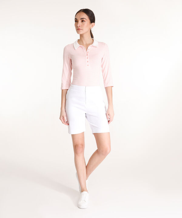 Polo Preteñida A Rayas, Manga 3/4 Con Cuello Duro Y Pechera Unicolor image number null