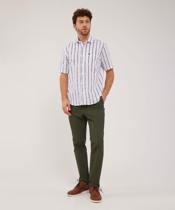 Camisa Manga Corta Estampada Con Bolsillo Blanco
