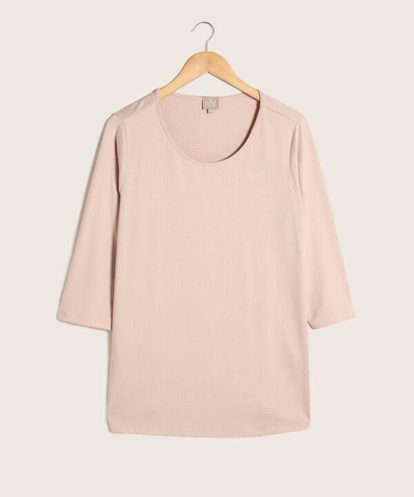 Camiseta Unicolor Con Cuello Redondo Y Manga 3/4, Líneas