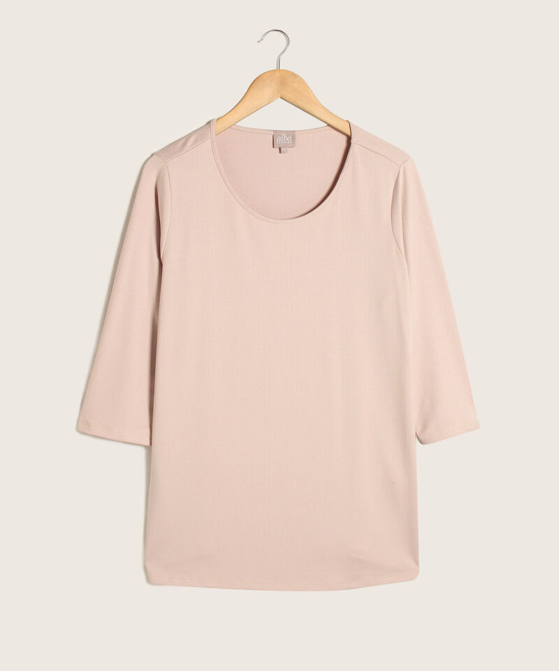 Camiseta Unicolor Con Cuello Redondo Y Manga 3/4, Líneas