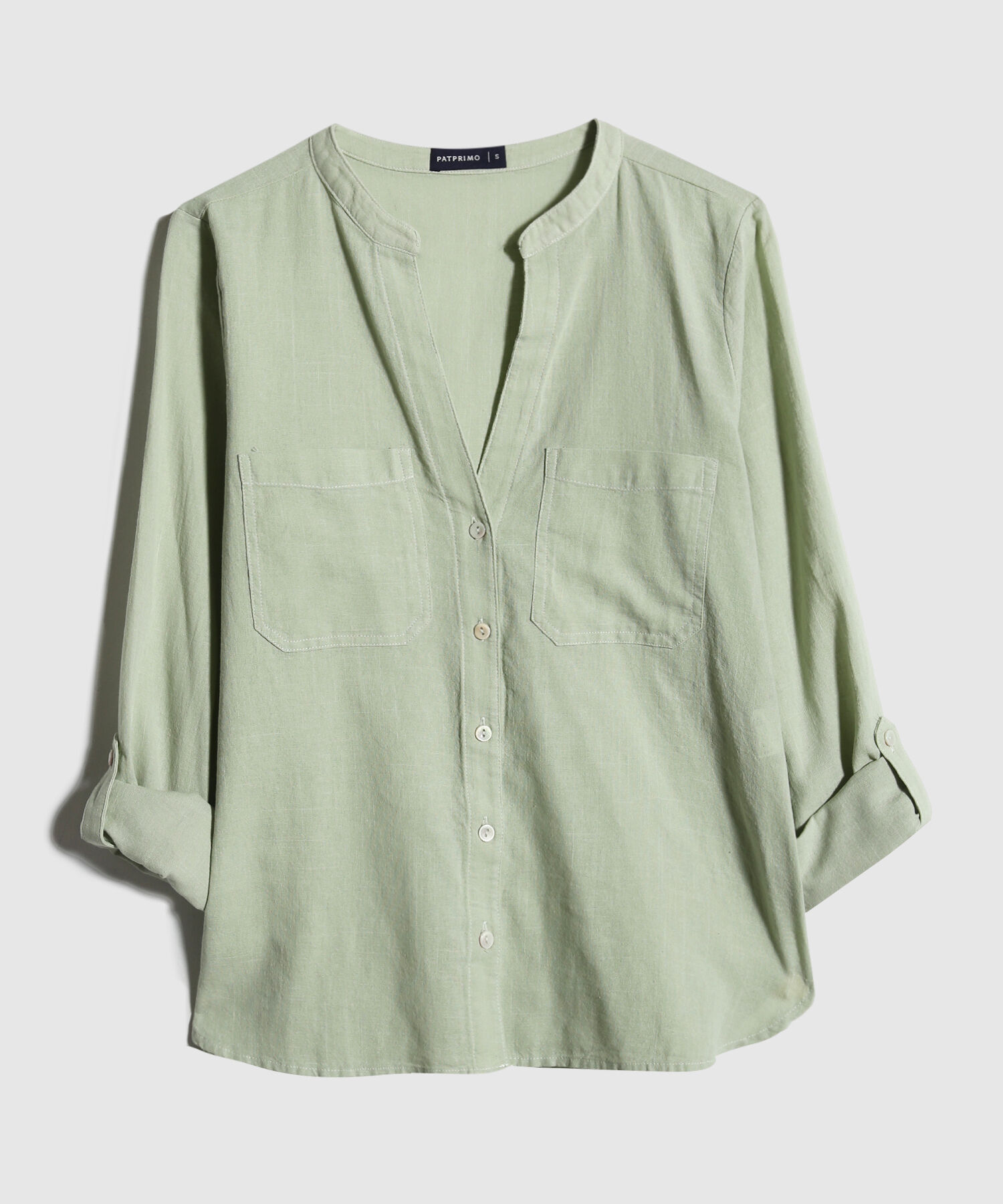 Blusa Manga Larga Unicolor En Lino