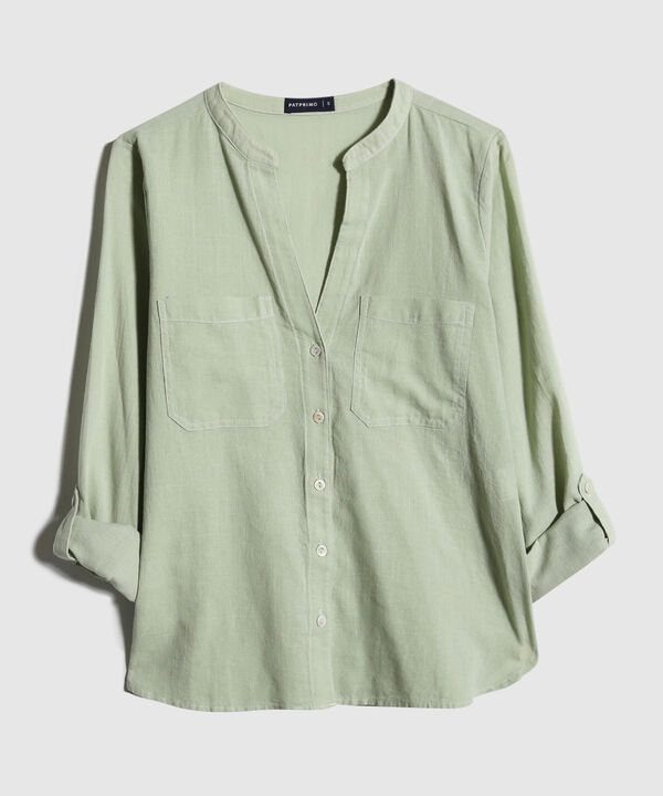 Blusa Manga Larga Unicolor En Lino