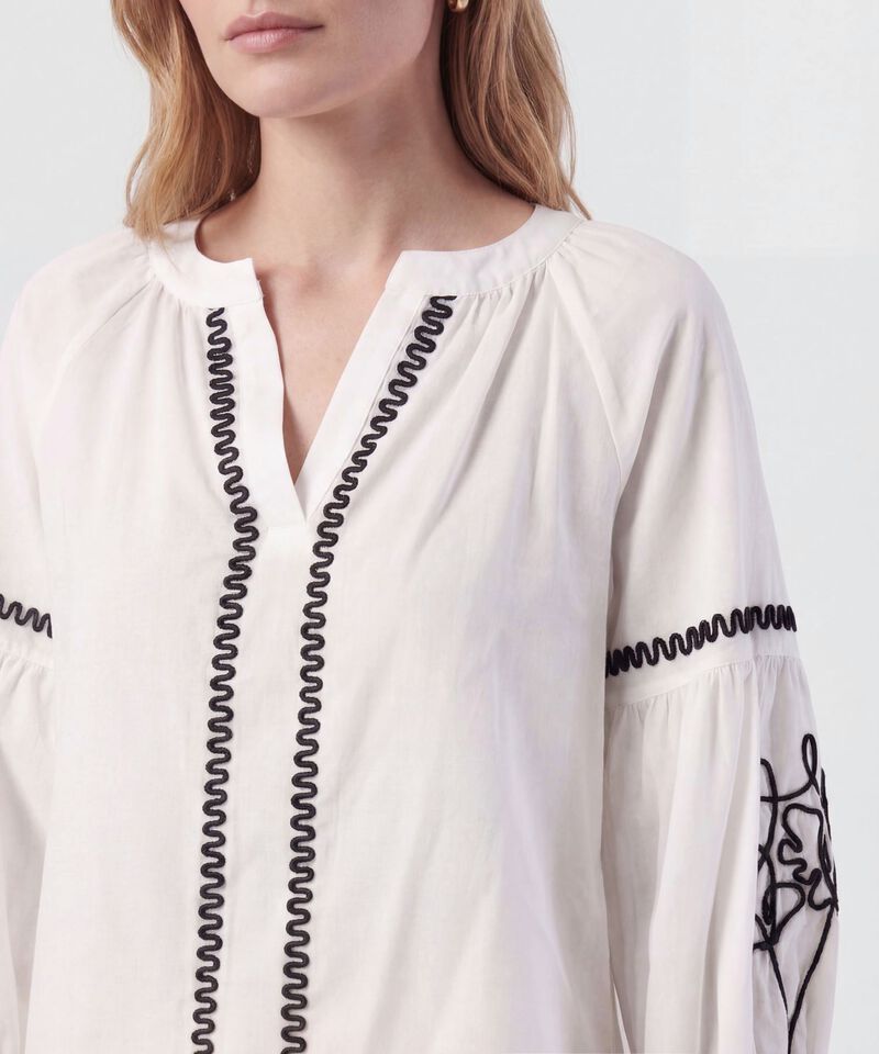 Blusa Unicolor Con Mangas De Volumen Mujer