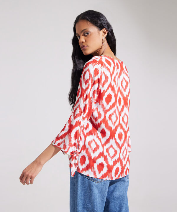 Blusa Estampada Manga 3/4 De Amarre