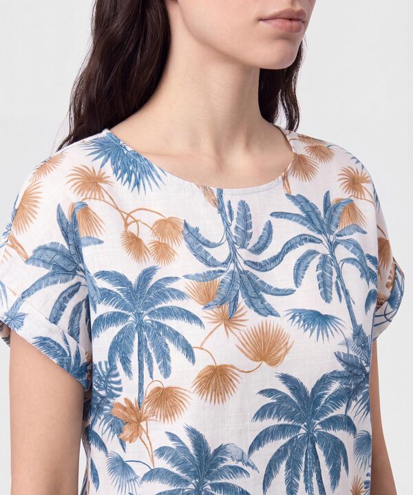 Blusa Manga Doblez Cuello Redondo Mujer