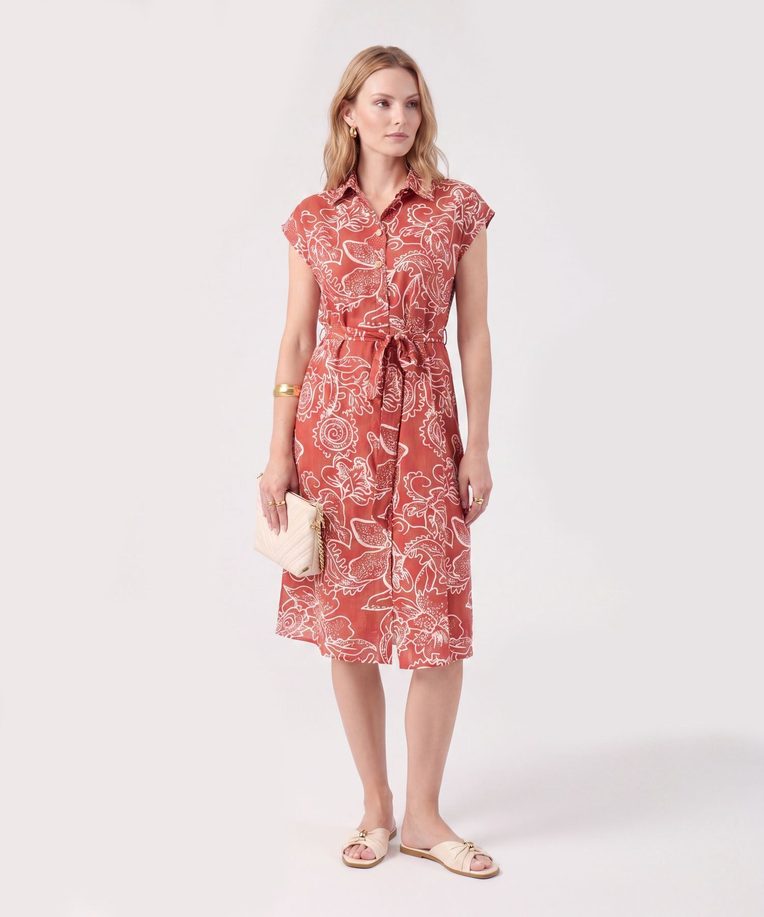 Vestido Camisero Midi Con Cintur&oacute;n De Lazo Mujer