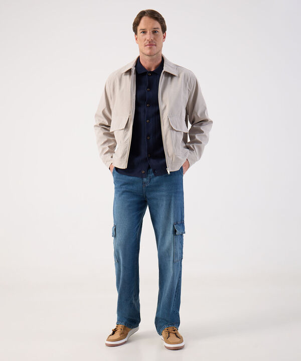 Cárdigan de Punto Acanalado con Cuello Polo Para Hombre image number null