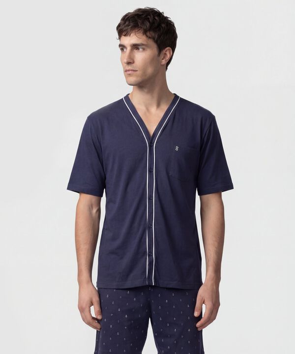 Pijama Corta Abotonada Estampada Para Hombre