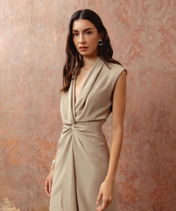 Vestido Midi Cruzado Con Nudo Frontal Para Mujer
