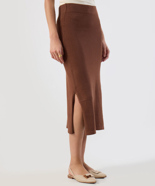 Falda Para Mujer Tejido Punto Midi Abertura Lateral image number null