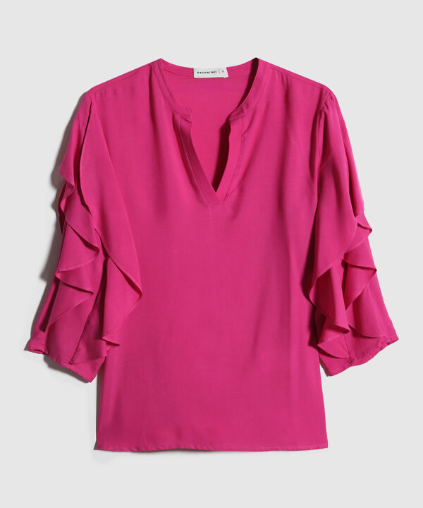 Blusa Unicolor Cuello Tipo Neru, Manga 3/4 Con Boleros