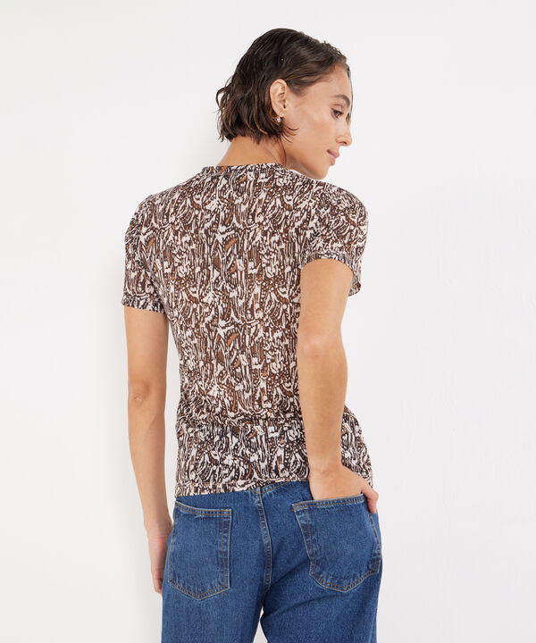 Camiseta Estampada Manga Corta, Cuello Redondo En Pieza, Bohemio Ornamental