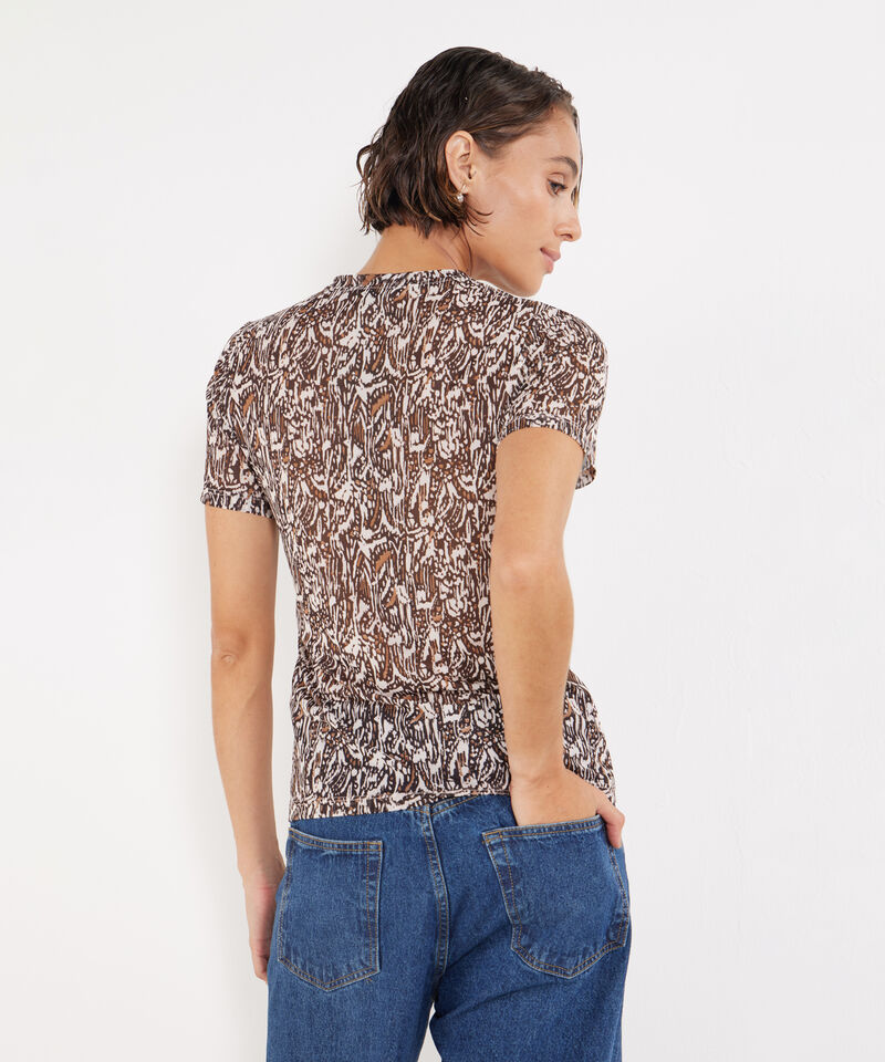 Camiseta Estampada Manga Corta, Cuello Redondo En Pieza, Bohemio Ornamental