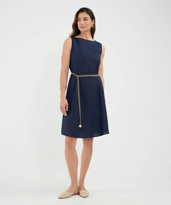 Vestido Escote Redondo en Efecto Lino image number null