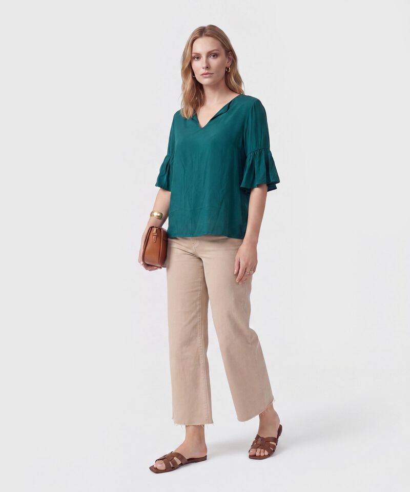 Blusa Cuello En V Con Manga Volante Mujer
