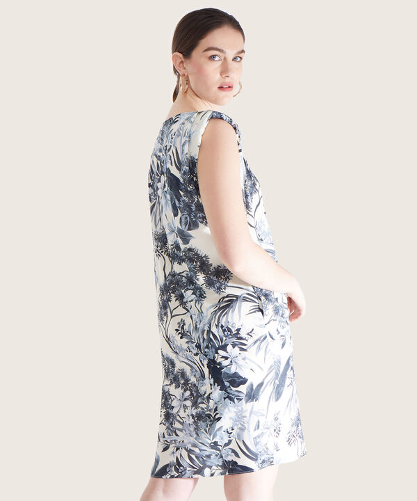 Vestido Estampado Manga Sisa Con Bolsillos Laterales