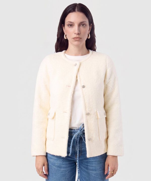 Chaqueta Texturizada Con Botones Para Mujer