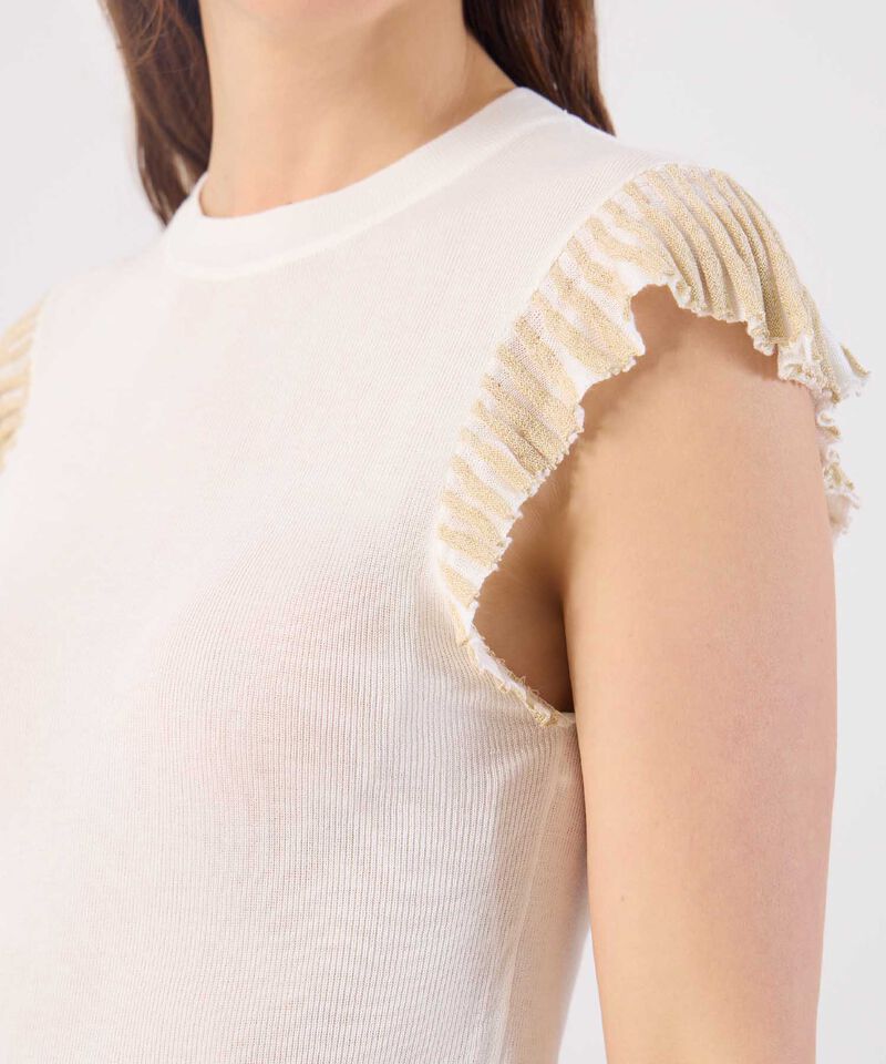 Camiseta Tejida Con Volantes En Hombros Para Mujer