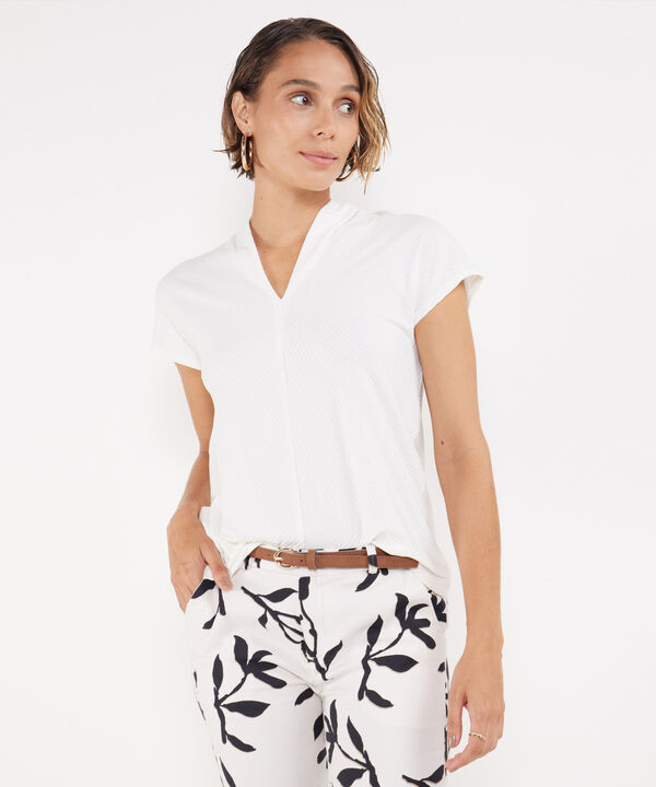 Camiseta Manga Corta Escote En V Unicolor En Rib