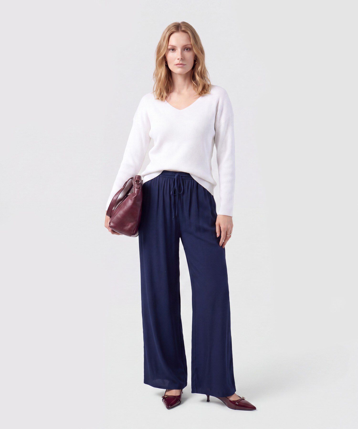 Saco Tejido En Rib Con Cuello En V Para Mujer