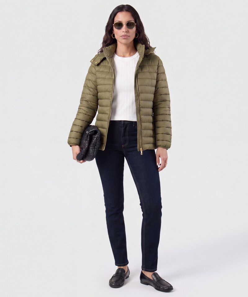 Chaqueta Acolchada Con Capota Para Mujer