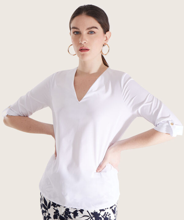 Blusa Unicolor Manga 3/4 Con Cuello En V, Charretera Para Graduar image number null
