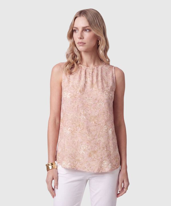 Blusa Sin Mangas Con Pliegues Para Mujer image number null