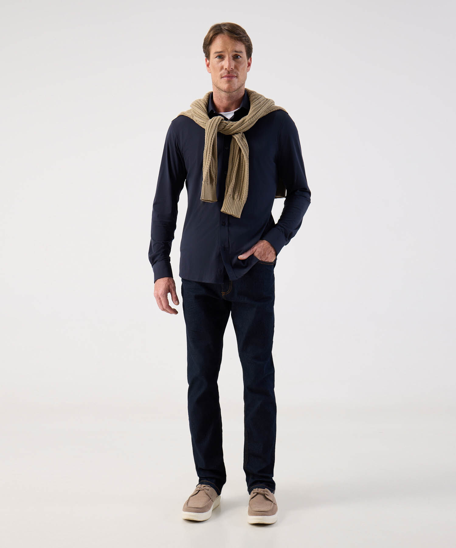 Camisa de Manga Larga Elástica para Hombre Elegante