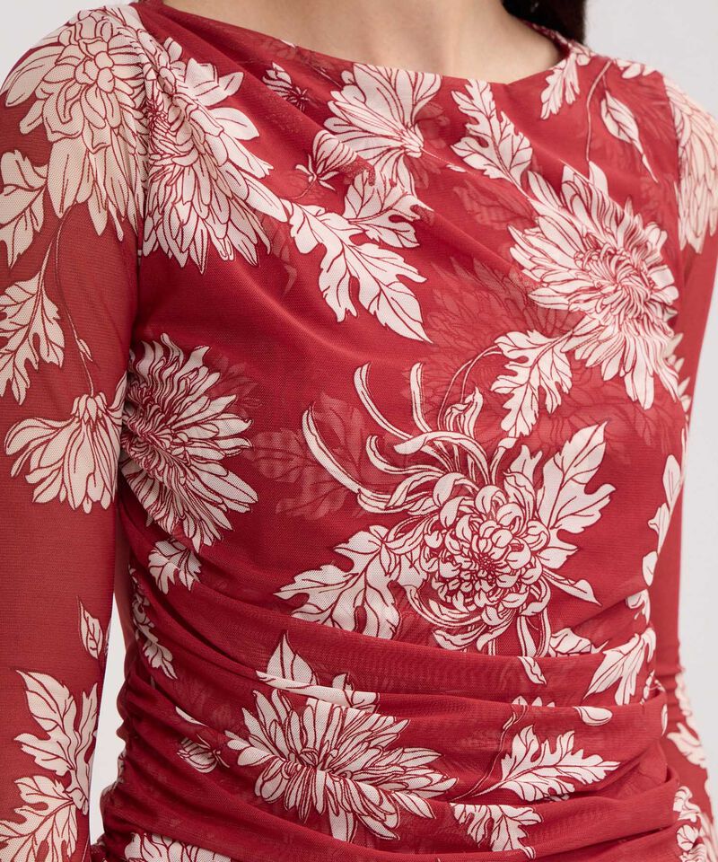 Camiseta Manga 3/4 Estampada, Cuello Redondo
