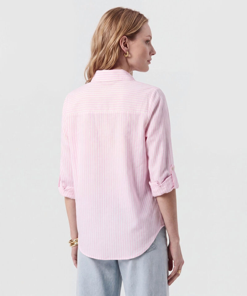 Camisa De Rayas Con Charretera Para Mujer