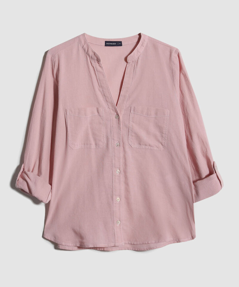 Blusa Manga Larga Unicolor En Lino