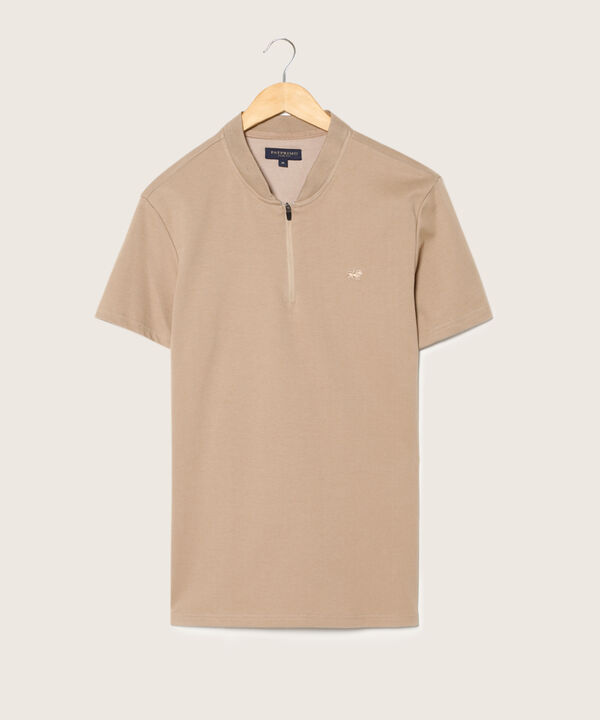 Polo Unicolor, Cuello Mao Tejido Con Cremallera En Cuello Y Silueta Slim Fit