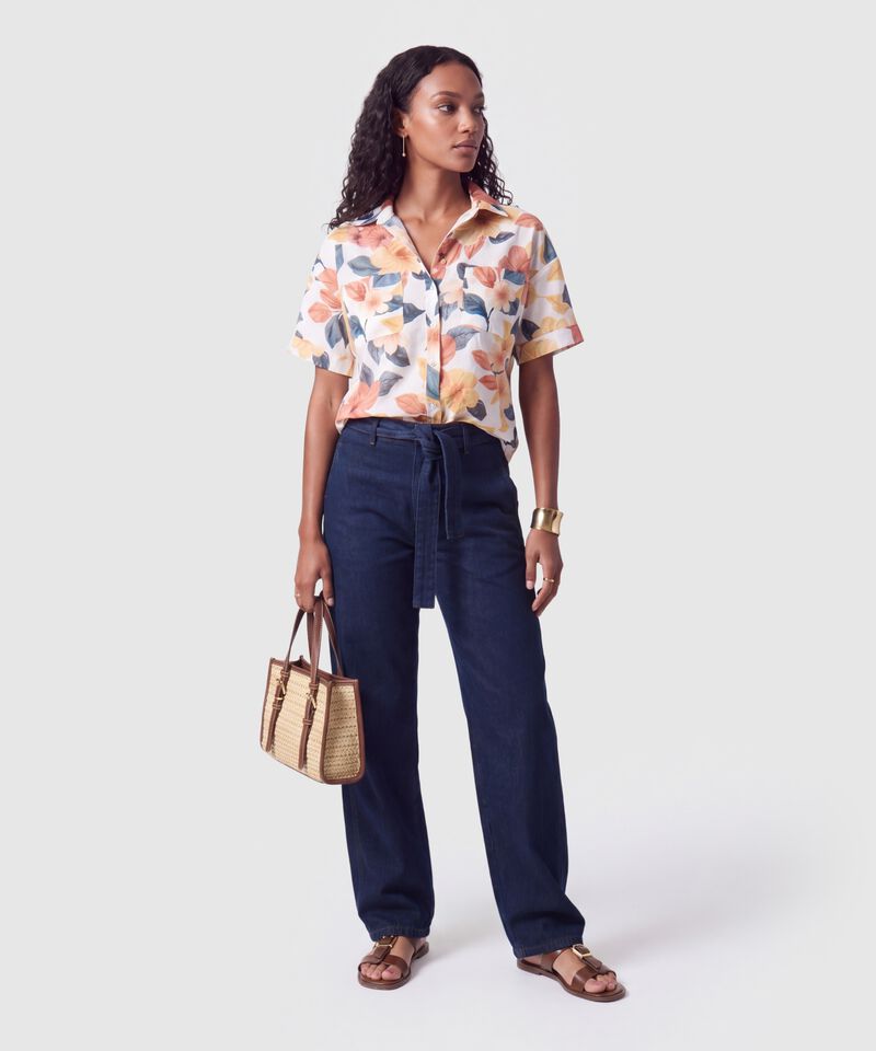 Camisa Manga Corta Estampada Con Bolsillos Para Mujer