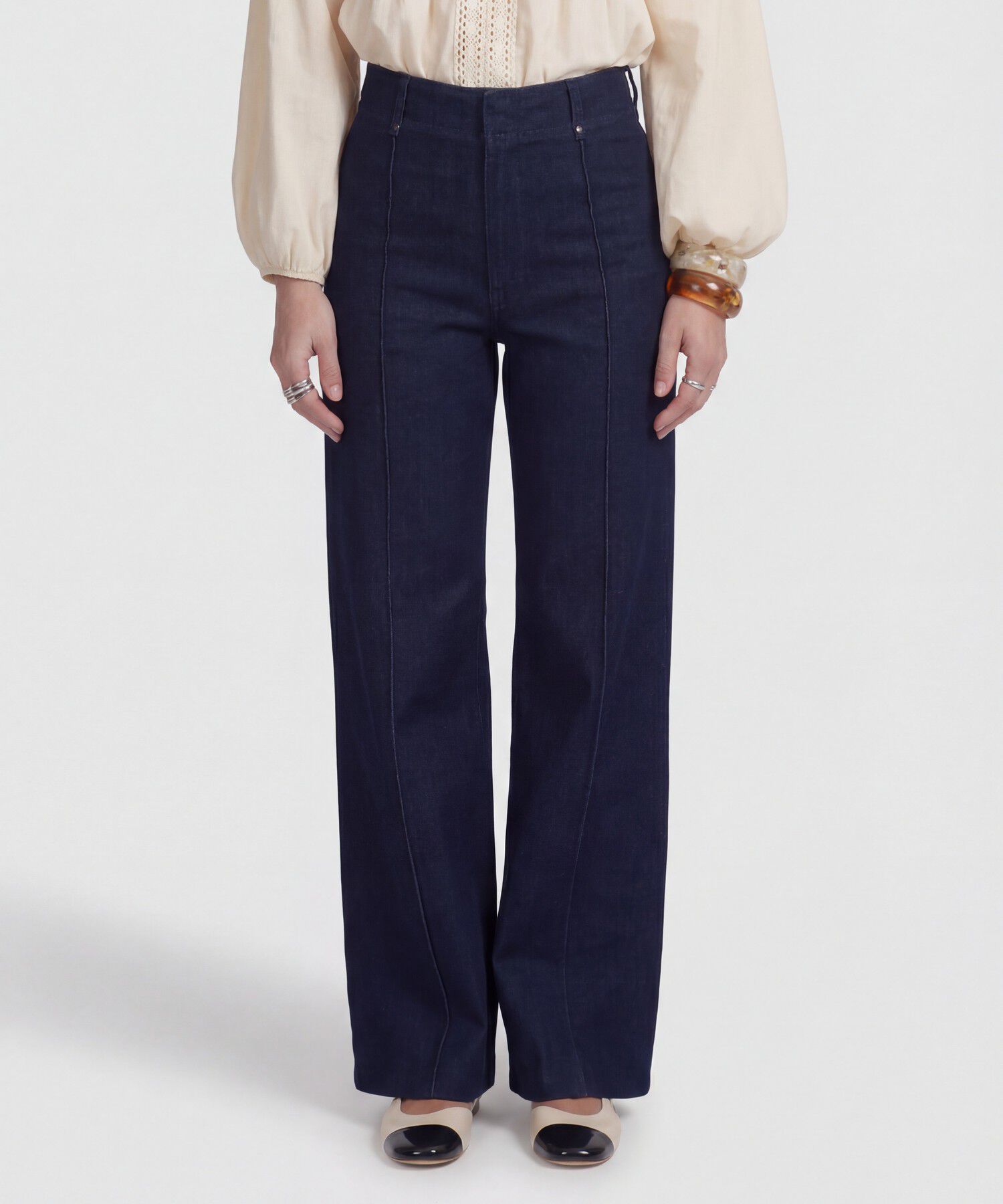 Jean Wide Leg con Costura Frontal para Mujer