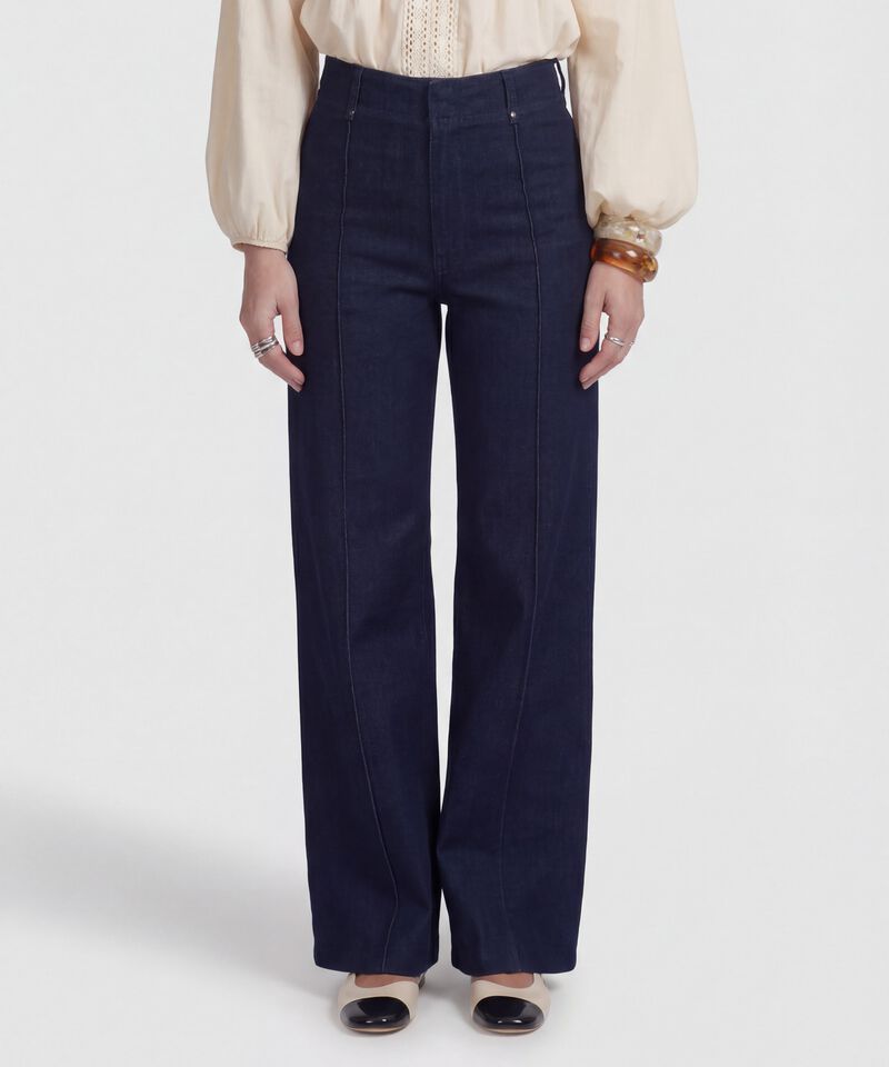 Jean Wide Leg con Costura Frontal para Mujer