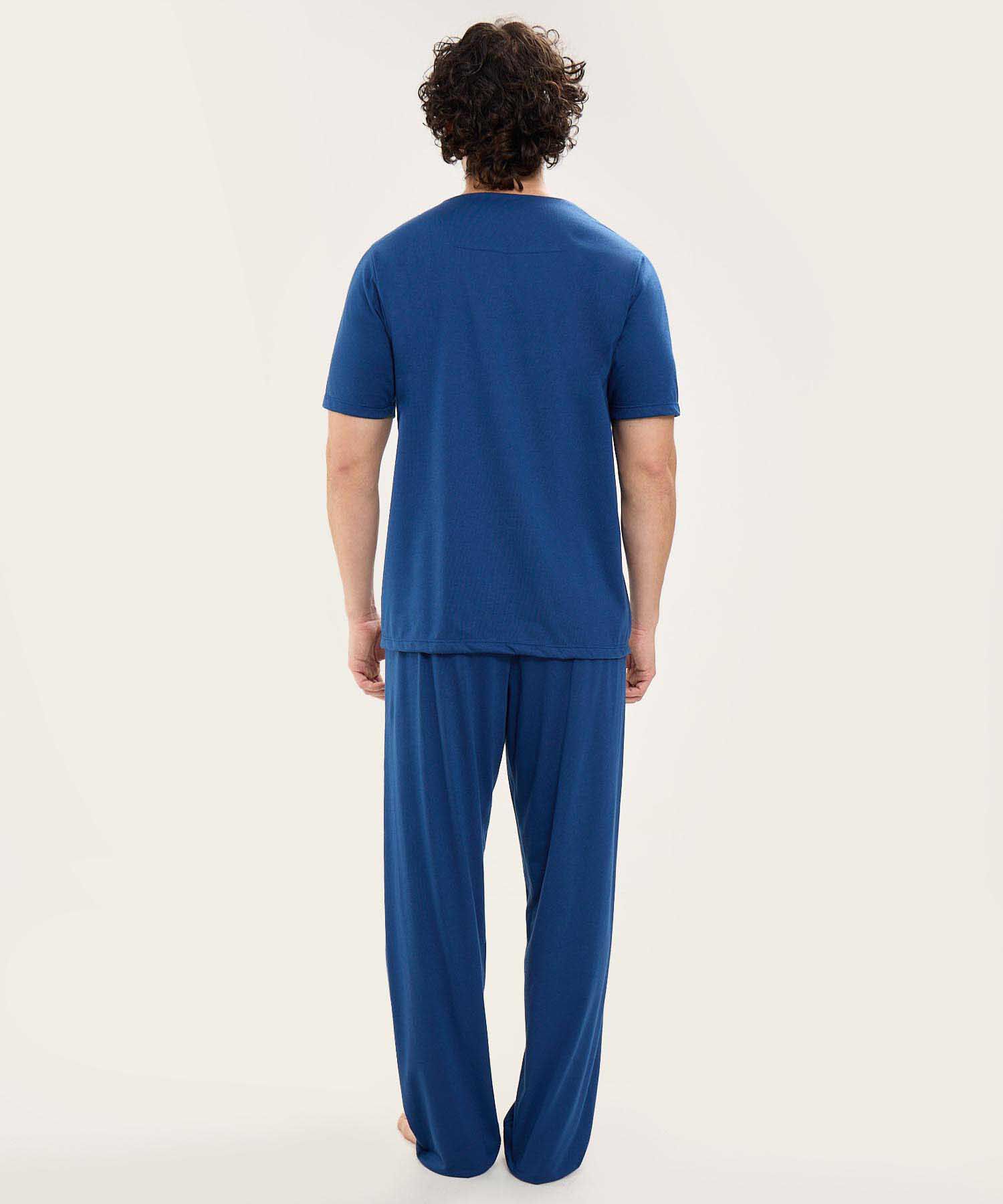 Pijama Manga Corta Camiseta Cuello V Con Vena A Tono Ypantalon Unicolor