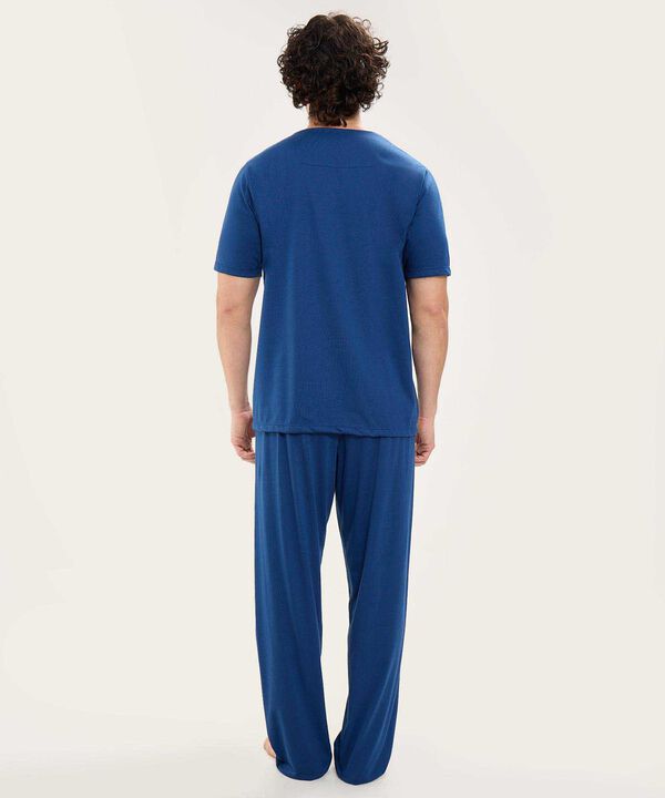 Pijama Manga Corta Camiseta Cuello V Con Vena A Tono Ypantalon Unicolor