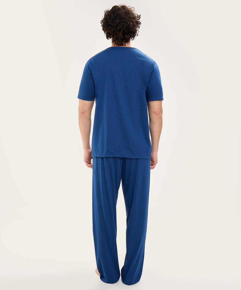 Pijama Manga Corta Camiseta Cuello V Con Vena A Tono Ypantalon Unicolor