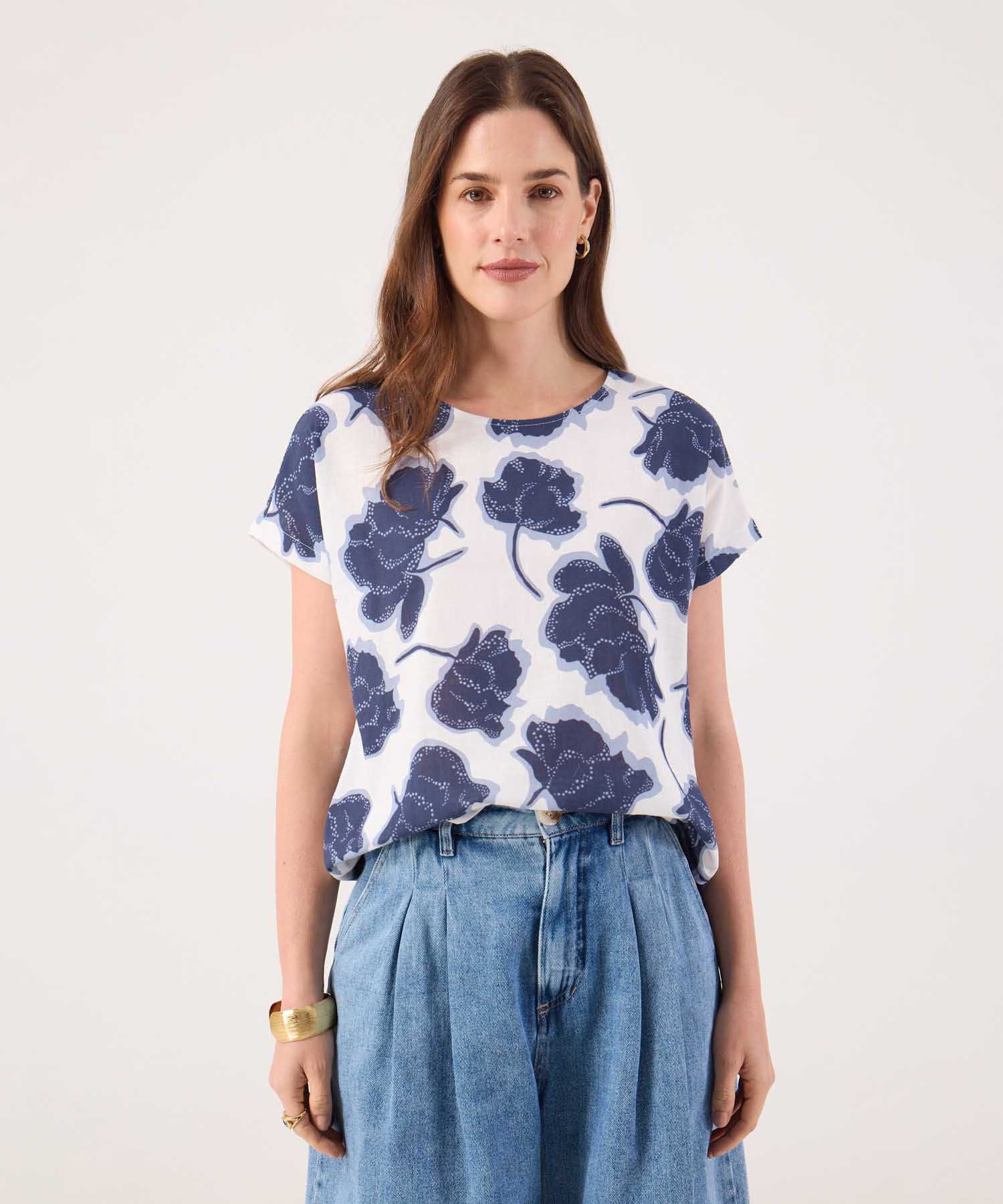 Blusa Estampada, Manga Corta Corrida