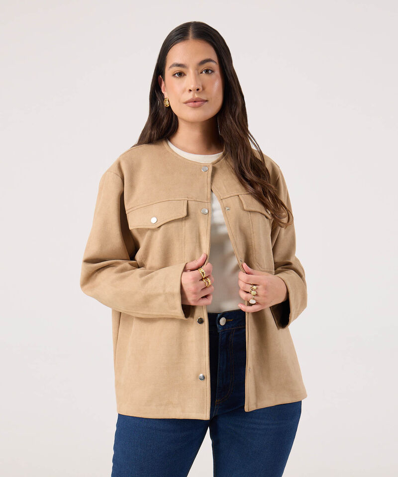 Chaqueta Unicolor Con Bolsillos Para Mujer Curvy