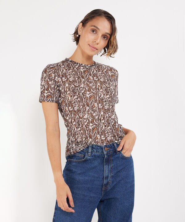Camiseta Estampada Manga Corta, Cuello Redondo En Pieza, Bohemio Ornamental