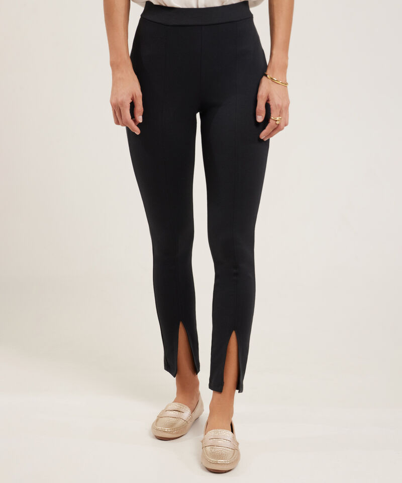 Leggins Unicolor, Tiro Alto Con Corte Central Y Abertura En Bota, Trópico Floral