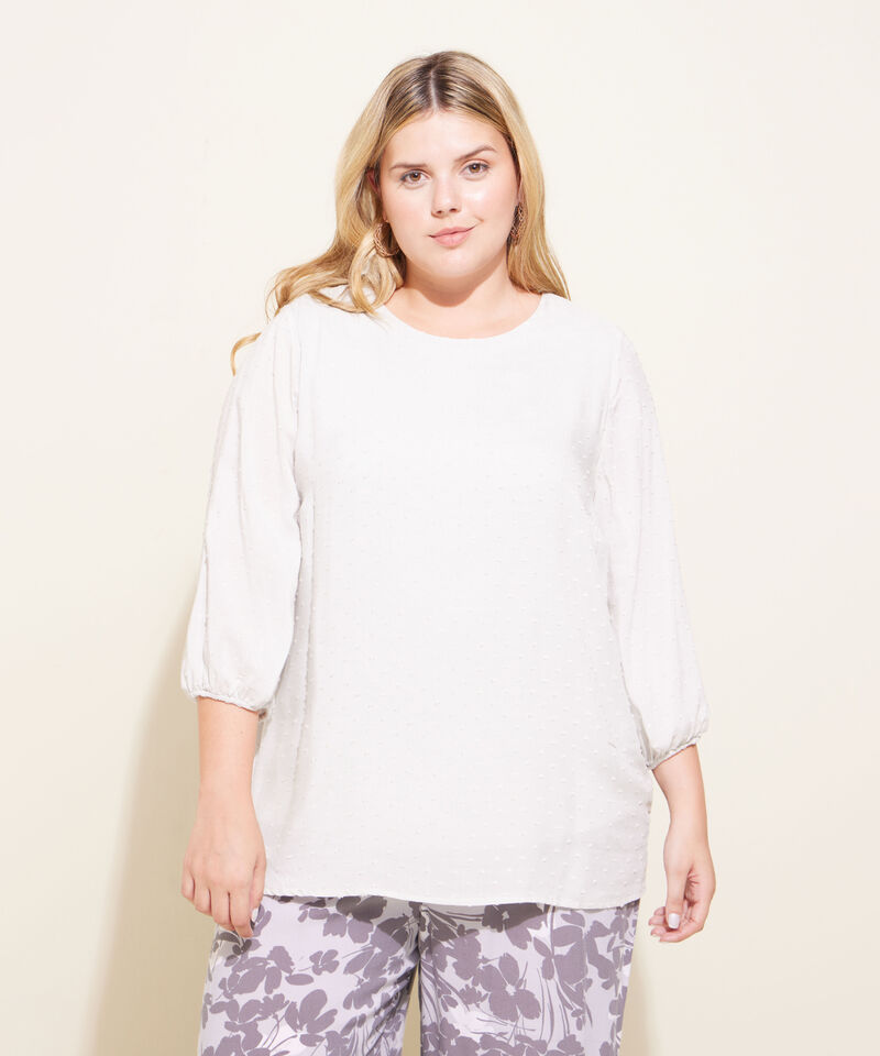Blusa Manga 3/4 Con cuello Redondo, Botón En Espalda Y Mangas Tipo Globo Con Textura