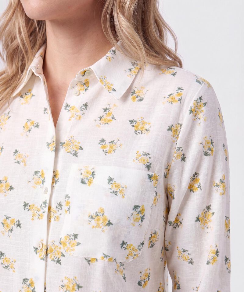 Camisa De Manga Larga Con Bolsillo Para Mujer