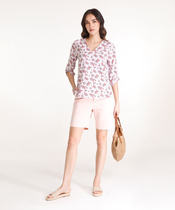 Blusa Estampada, Manga 3/4 Con Charretera, Cuello En V Y Silueta Fluida image number null