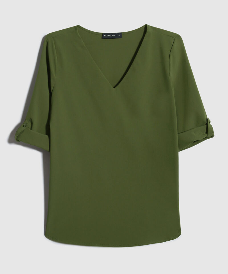 Blusa Manga Tres Cuartos Unicolor Escote En V