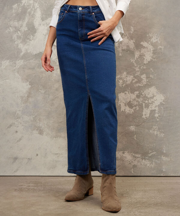 Falda Maxi Falda Denim Tono Oscuro