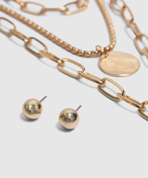 Set de Collar Multicapa y Aretes para Mujer