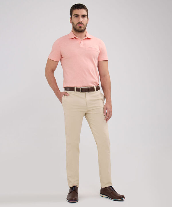 Polo Unicolor, Cuello Máquina Con Simulación Bolsillo Ribete